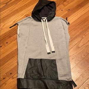 Faux leather sleeveless hoodie tunic